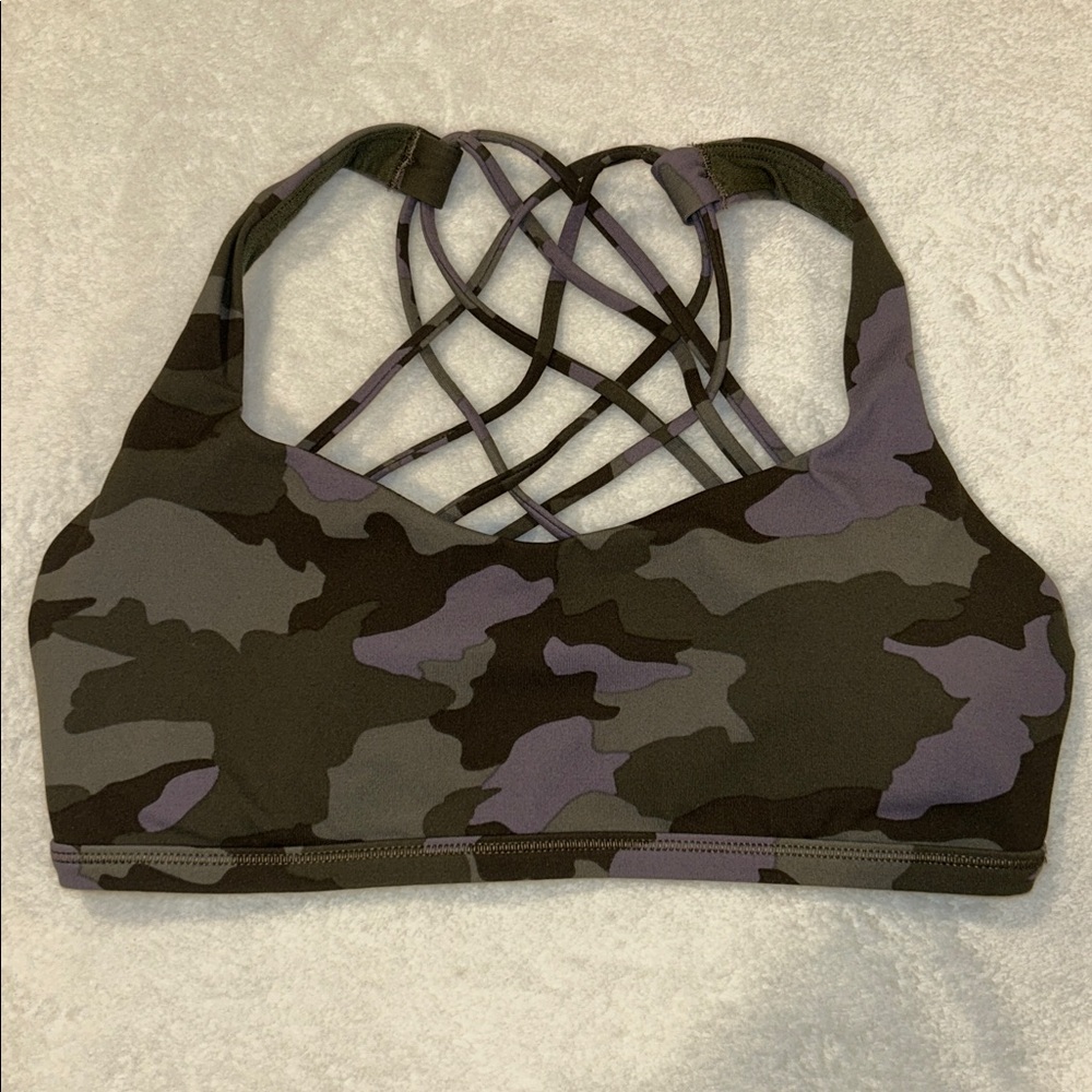 lululemon athletica Gray & Green Camo Strappy Sports Bra